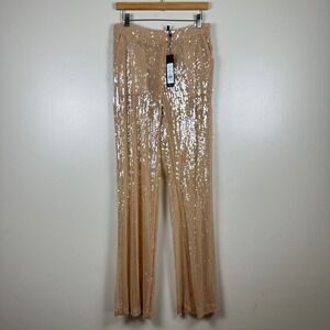 BCBGMAXAZRIA Women's 6 Sequin Wide Leg Pants Champagne Party Festival Disco